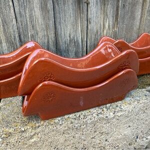 Vintage Wieland Ware Hot Taco Terracotta Glaze Taco Holders Embossed Floral (6)